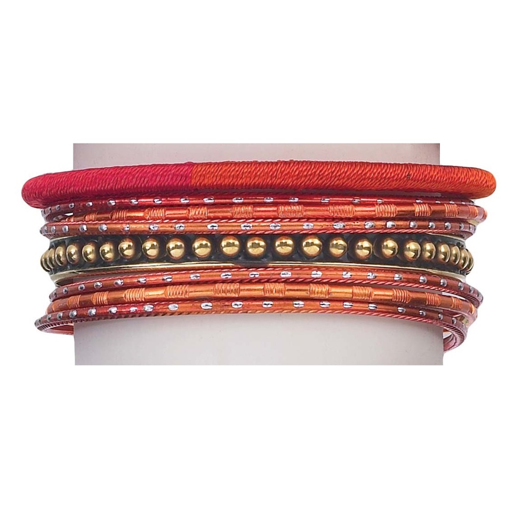 NWT Orange Bangle set - Gold , silver & red accent
